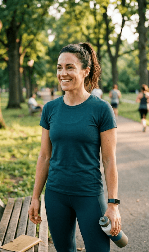 Woman smiling during an outdoor walk