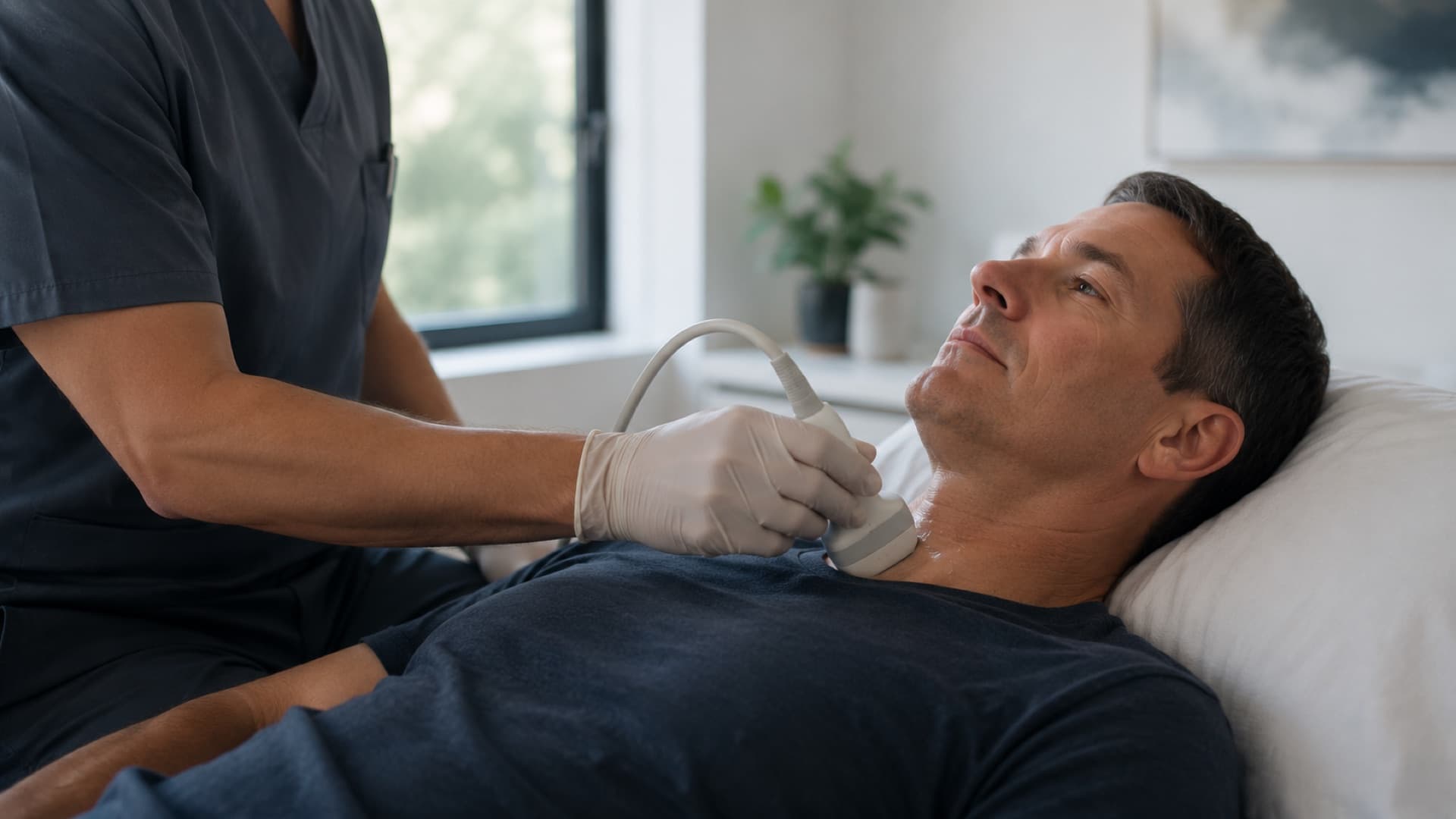 Patient receiving a thyroid ultrasound